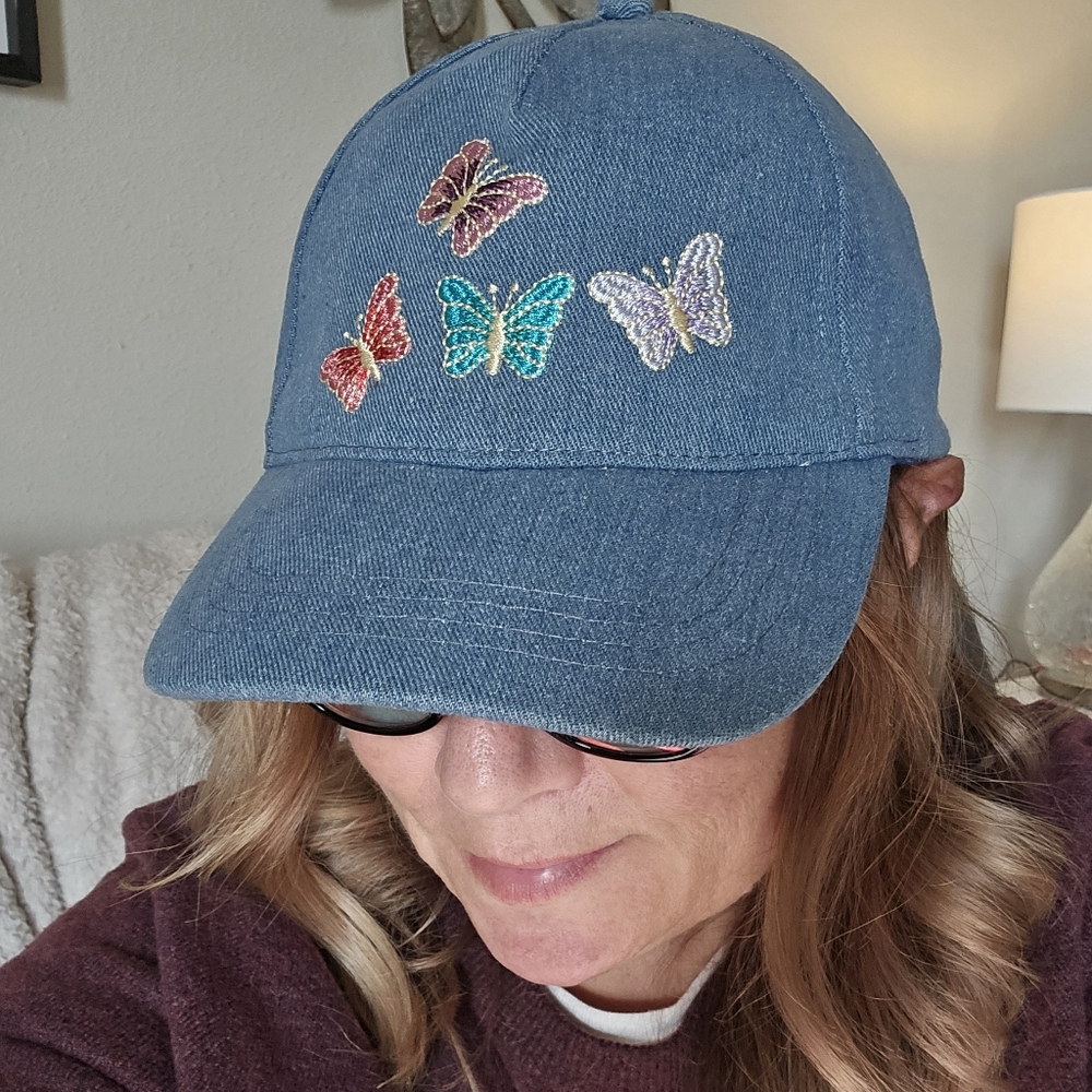NWT Women's Embroidered Butterflies Denim Baseball Cap by INC